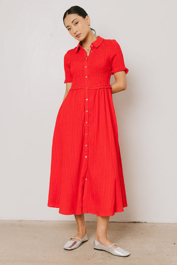 Smocked Maxi Dress in Red