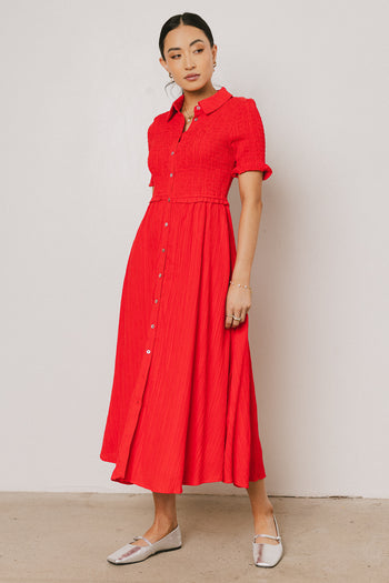 Smocked Maxi Dress in Red