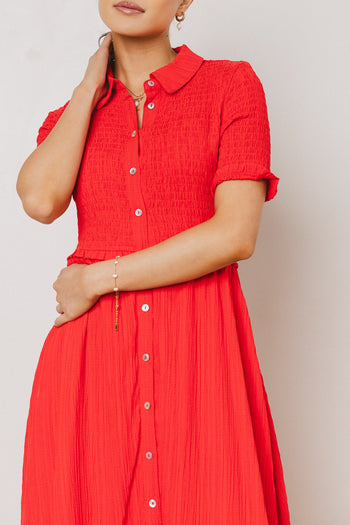Smocked Maxi Dress in Red
