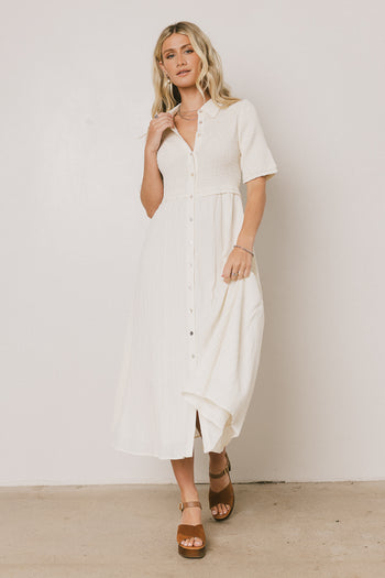  Smocked Maxi Dress in Cream