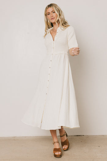  Smocked Maxi Dress in Cream