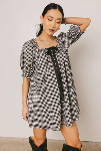 Gingham Mini Dress in Black