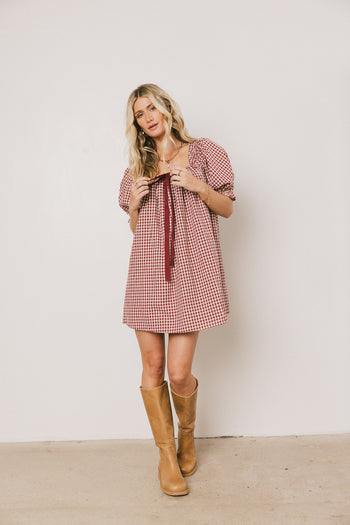 Cody Gingham Mini Dress in Burgundy