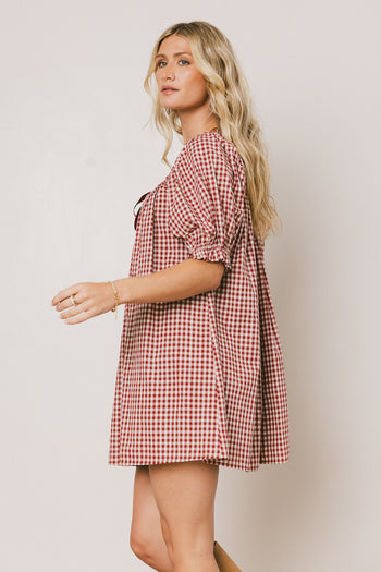 Cody Gingham Mini Dress in Burgundy