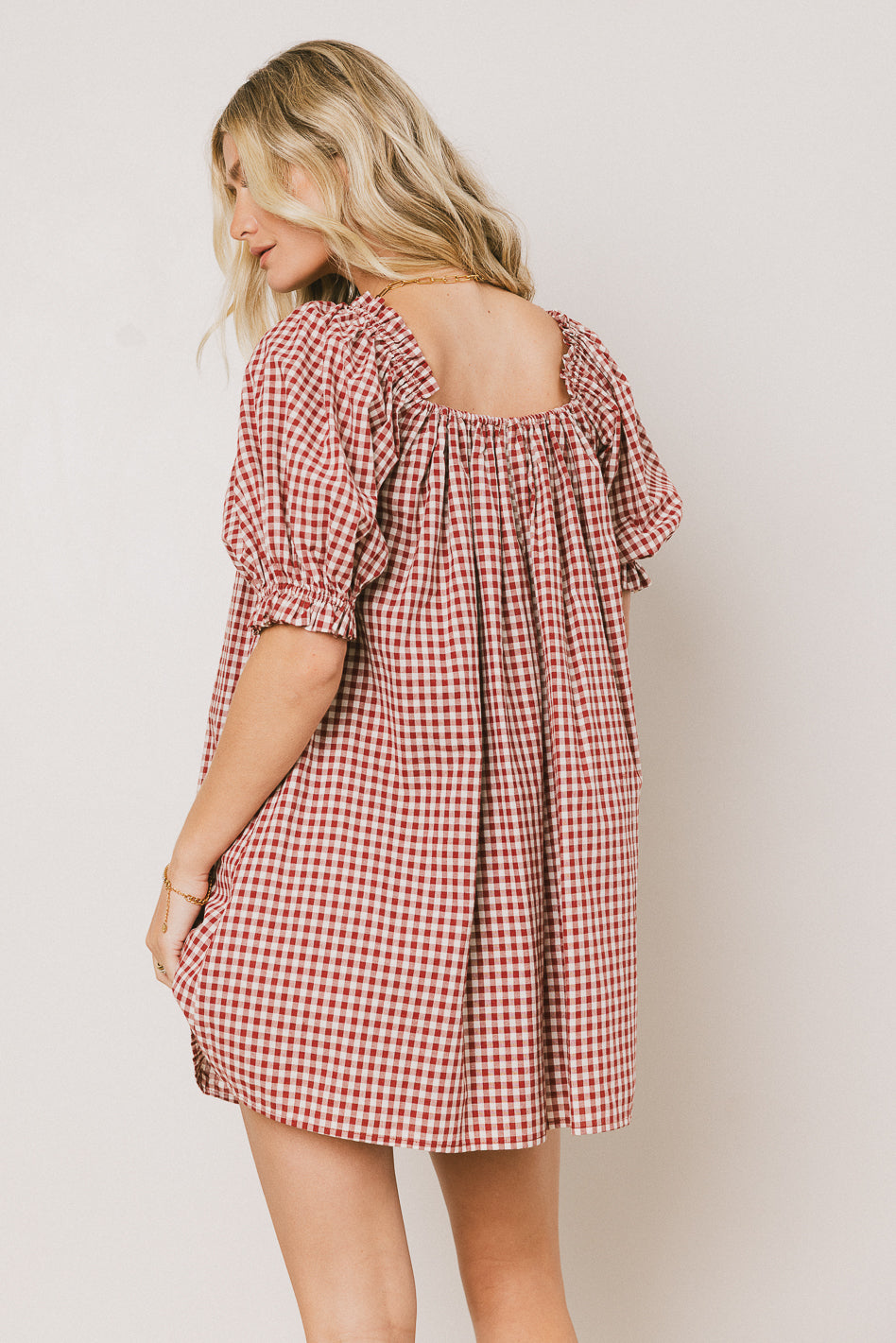 Cody Gingham Mini Dress in Burgundy Cody Gingham Mini Dress in Burgundy