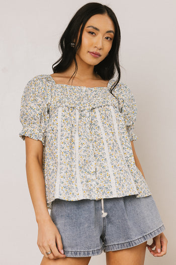 Tiffany Floral Blouse in Blue - FINAL SALE
