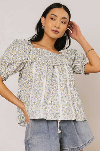 Tiffany Floral Blouse in Blue - FINAL SALE