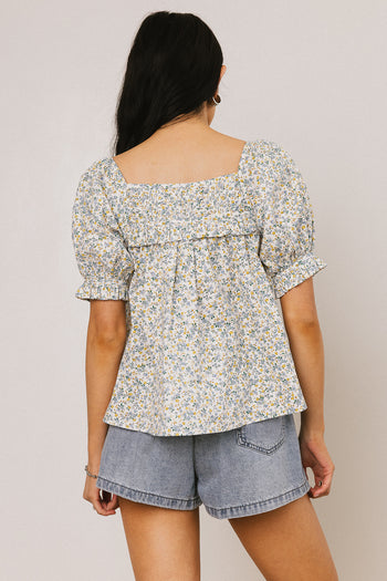 Tiffany Floral Blouse in Blue - FINAL SALE