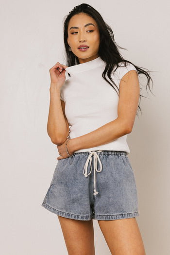 Noel Mock Neck Top in White - FINAL SALE