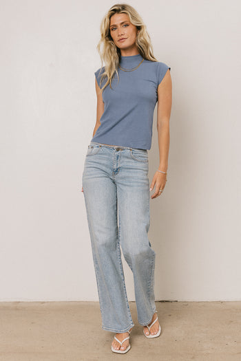 Sunny Mock Neck Top in Blue - FINAL SALE