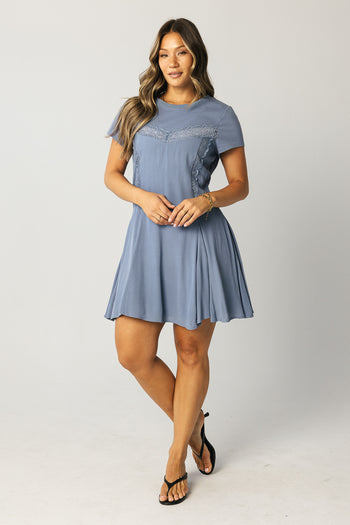 Erin Cap Sleeve Mini Dress in Blue - FINAL SALE