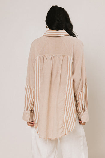 Gia Striped Button Up in Taupe - FINAL SALE