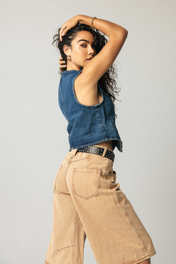 RUST COLOR DENIM SHORTS