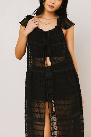 Mona Embroidered Kimono in Black - FINAL SALE