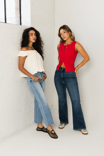 Lucas Button Up Tank Top in Red