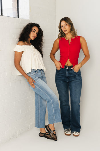 Lucas Button Up Tank Top in Red