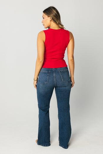 Lucas Button Up Tank Top in Red