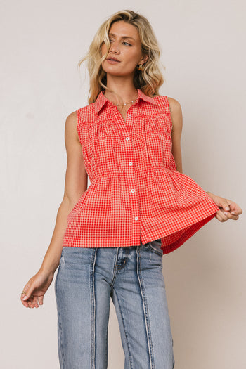 Collared Gingham Top