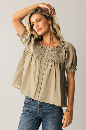 BUTTON FRONT GREEN BLOUSE