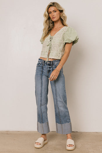 Sylas Embroidered Blouse in Sage - FINAL SALE