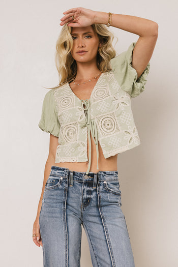 Sylas Embroidered Blouse in Sage - FINAL SALE