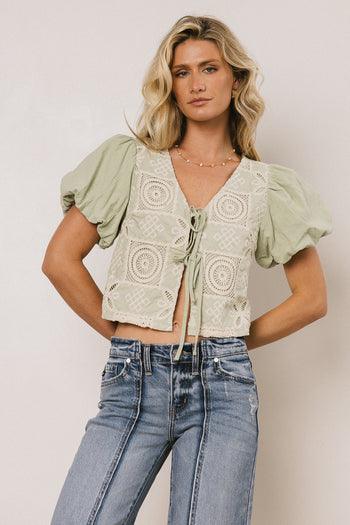 Sylas Embroidered Blouse in Sage - FINAL SALE