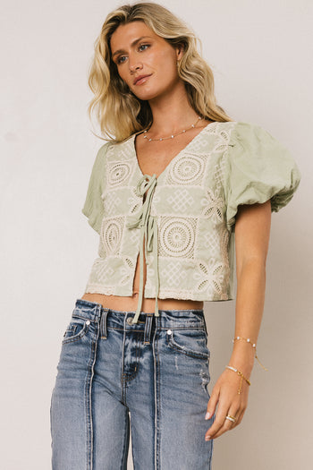 Sylas Embroidered Blouse in Sage - FINAL SALE