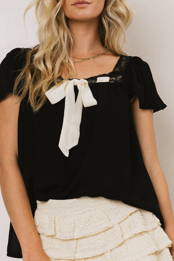 front tie blouse with lace detail
