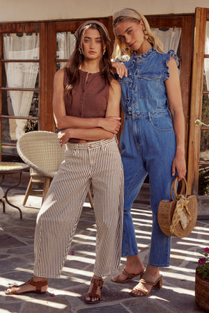 Allison Striped Barrel Jeans in Brown - FINAL SALE