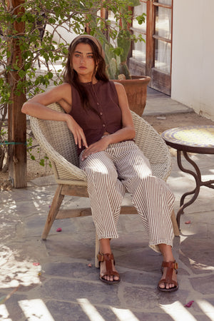Allison Striped Barrel Jeans in Brown - FINAL SALE