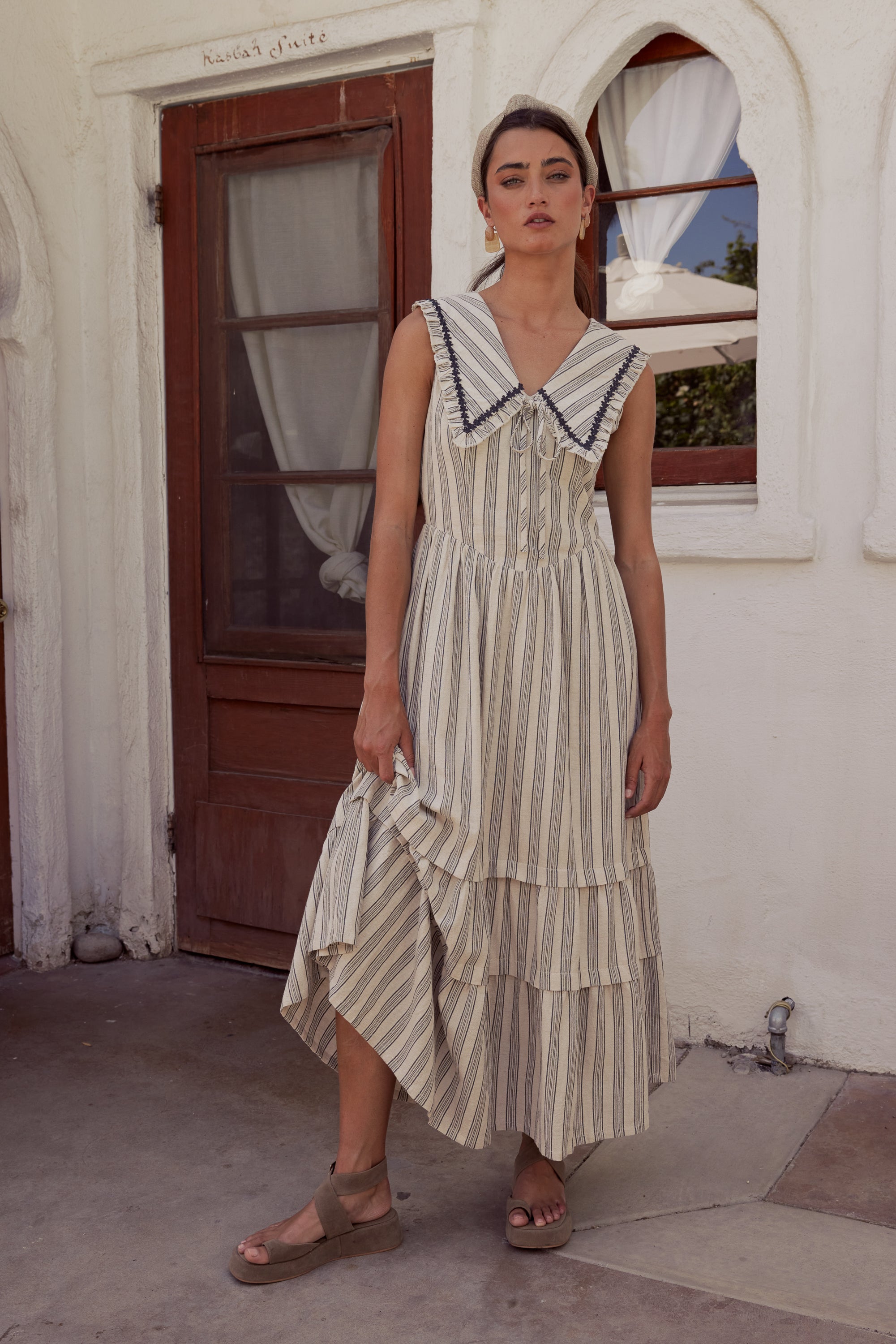 Miya Collared Midi Dress in Natural - FINAL SALE Miya Collared Midi Dress in Natural - FINAL SALE