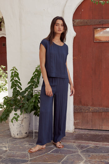 WIDE LEG NAVY PANTS