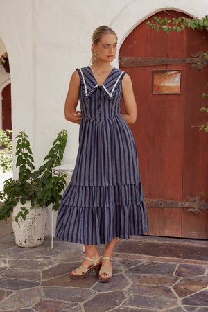 fitted lace wedding dress Miya Collared Midi Dress in Navy