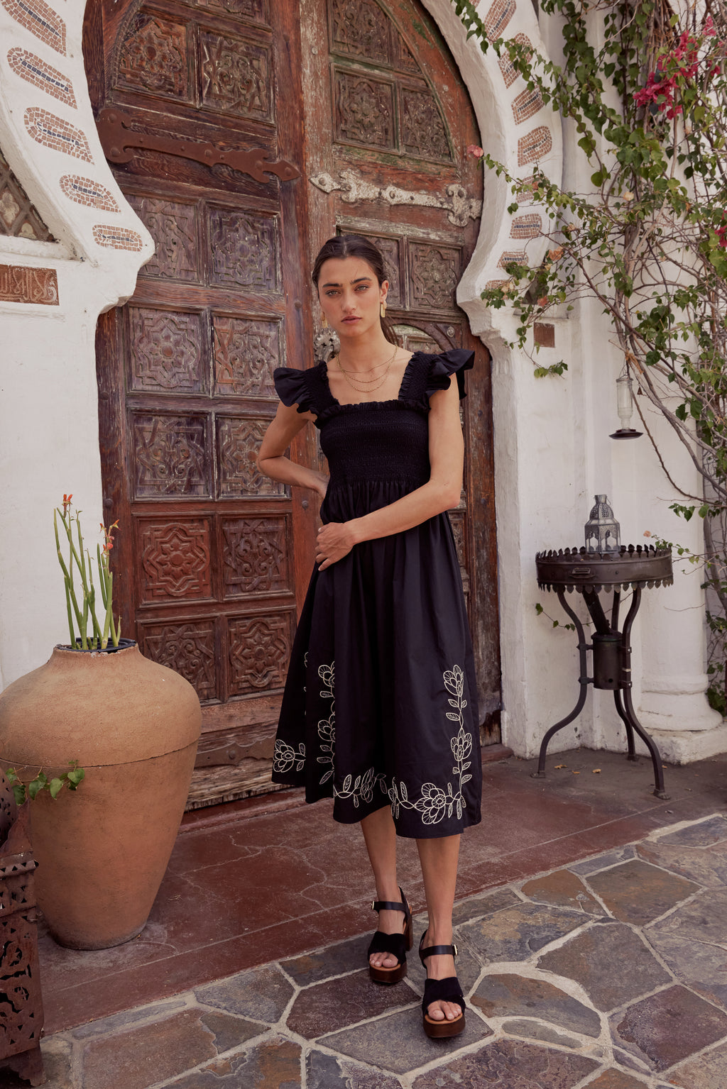 Lane Embroidered Midi Dress in Black - FINAL SALE Lane Embroidered Midi Dress in Black - FINAL SALE