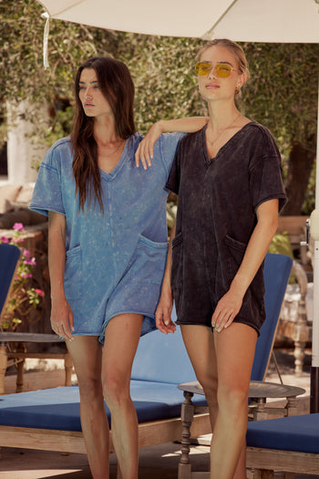 Lynn Relaxed Romper in Blue - FINAL SALE