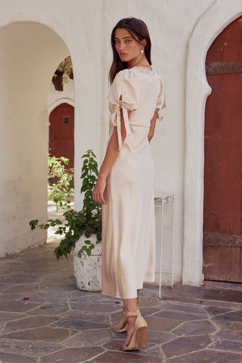 Amanda Lace Trim Maxi Dress in Blush