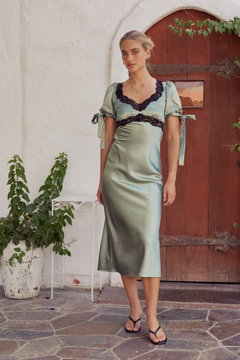 Amanda Lace Trim Maxi Dress in Sage