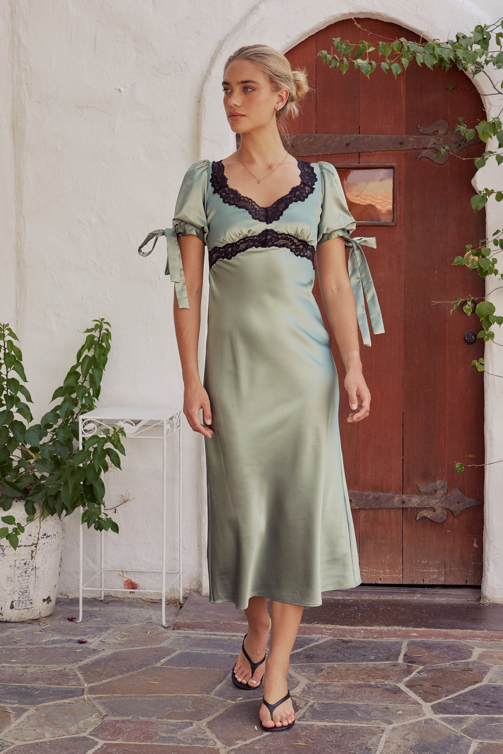 Amanda Lace Trim Maxi Dress in Sage Amanda Lace Trim Maxi Dress in Sage