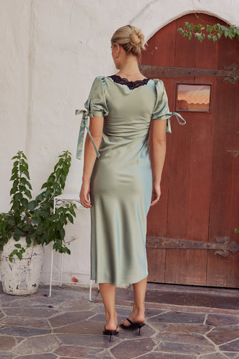 Amanda Lace Trim Maxi Dress in Sage