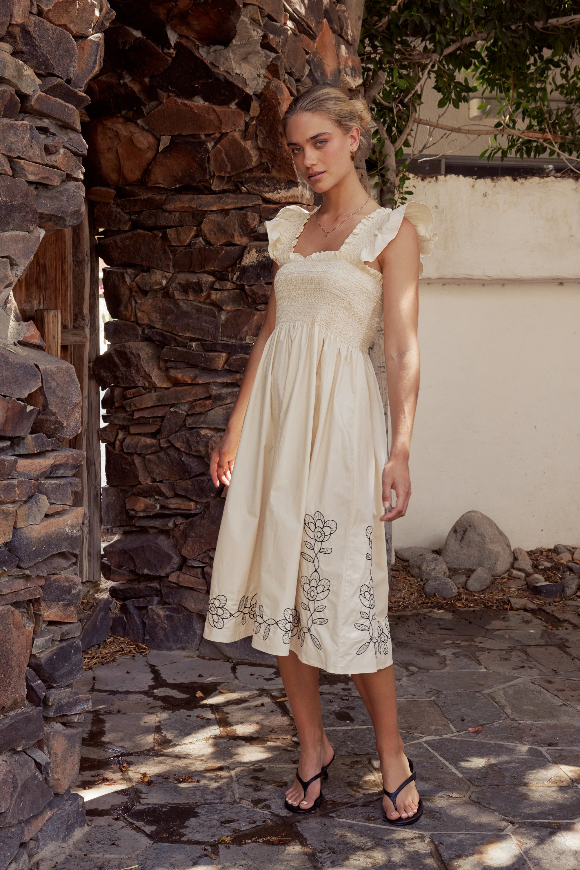 Lane Embroidered Midi Dress in Cream - FINAL SALE Lane Embroidered Midi Dress in Cream - FINAL SALE