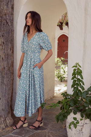 midi dress sandra jeans Light Denim Blue / M so its guaranteed to make your body look bomb Sandra Button Front Maxi Dress