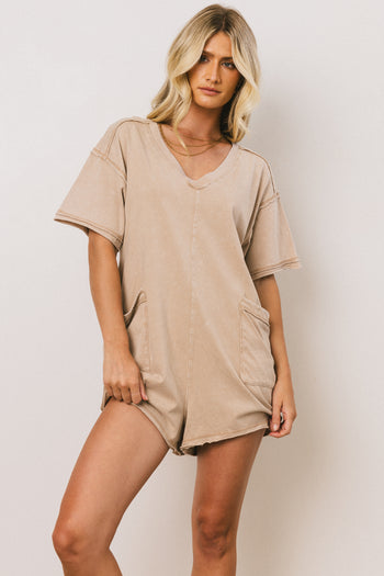 Lynn Relaxed Romper in Taupe - FINAL SALE