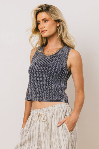 Brayden Cable Knit Sweater in Navy - FINAL SALE
