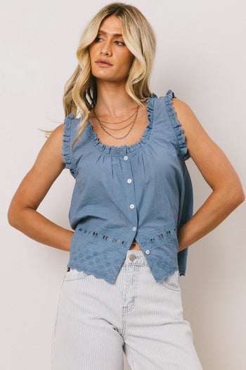 Embroidered Blouse in Denim