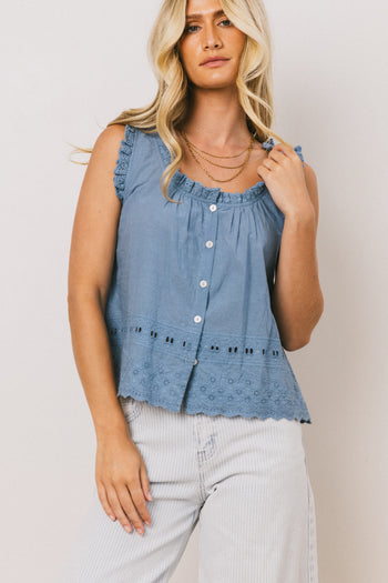 Embroidered Blouse in Denim