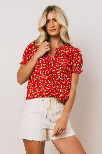 red floral print blouse