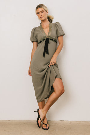 Selah Lace Trim Midi Dress in Sage - FINAL SALE