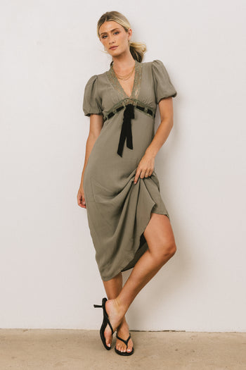 Selah Lace Trim Midi Dress in Sage - FINAL SALE