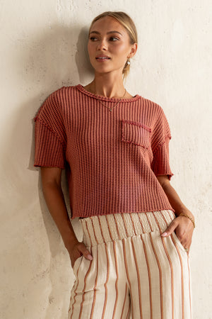 Amaya Knit Tee in Brick - FINAL SALE
