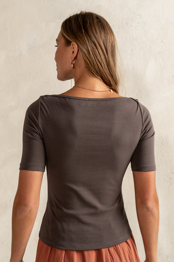 Blair Boat Neck Top in Charcoal - FINAL SALE